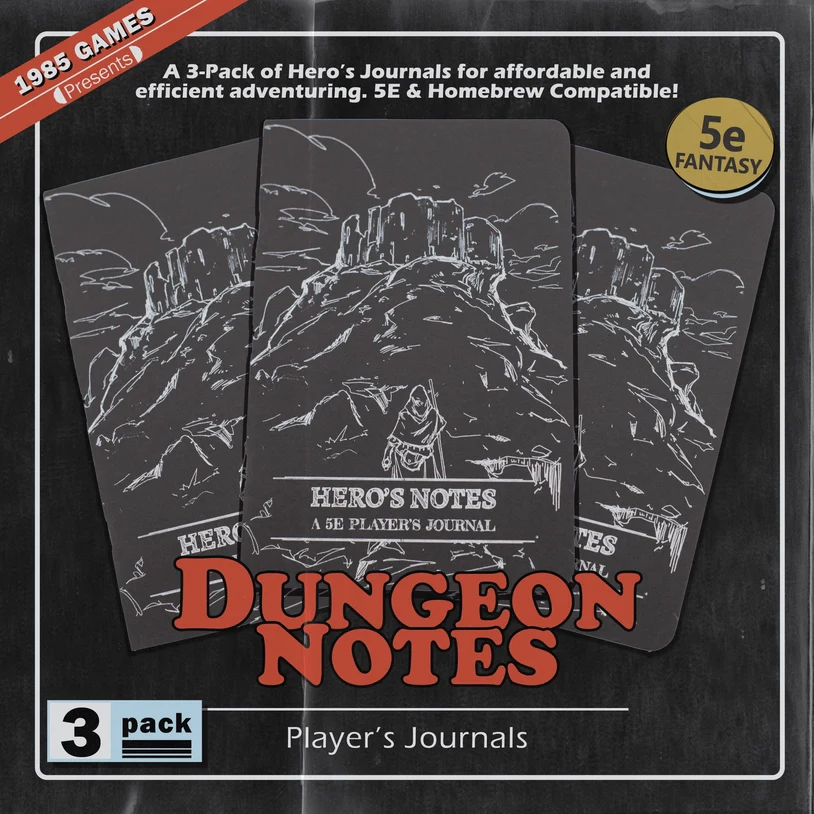 1985 Games: Dungeon Notes D&D 5E Players Journals 3 Pack - Black