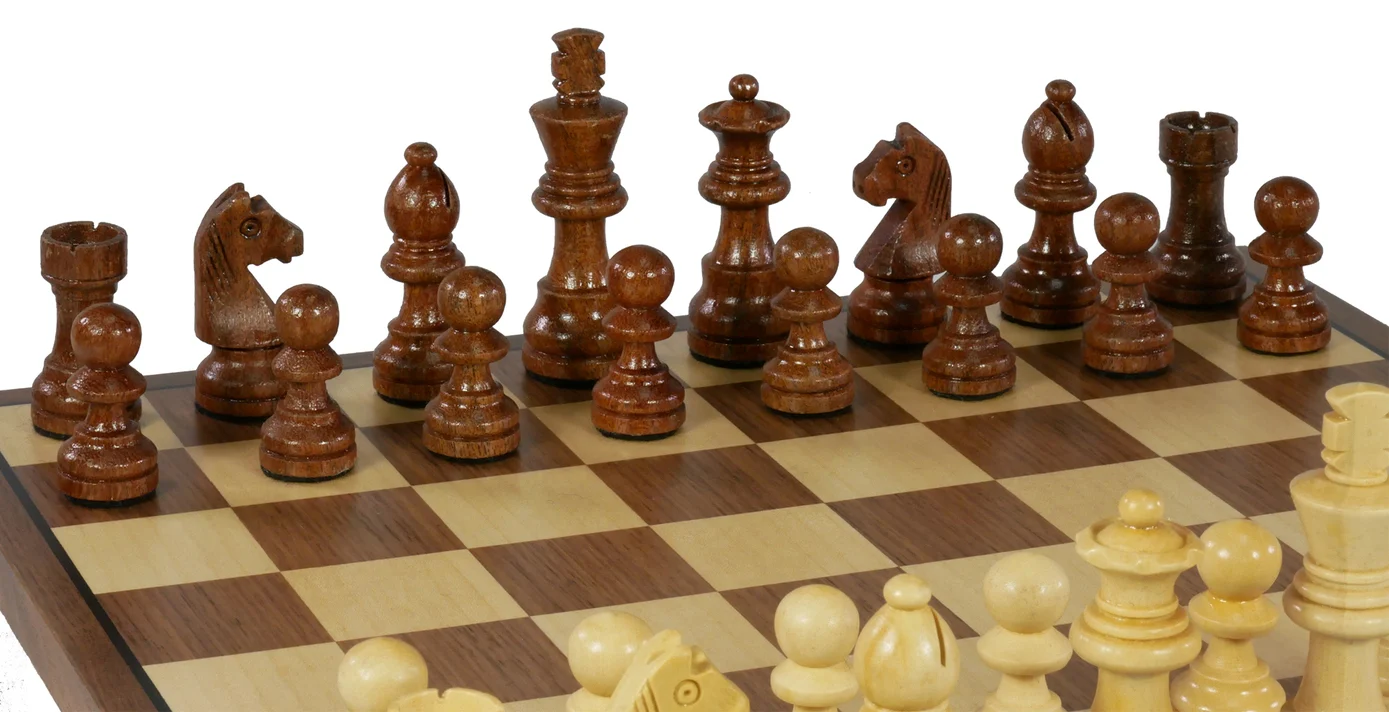 2.75" Sheesham/Boxwood On Walnut & Maple Board - Chess Set - Image 2