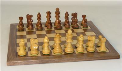 3" Sheesham/Boxwood French Style chessmen on Walnut/Maple chess board