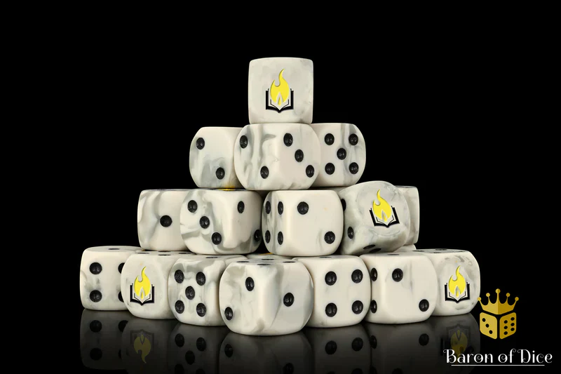 Baron of Dice: Flaming Book Dice - Round Corner (25)
