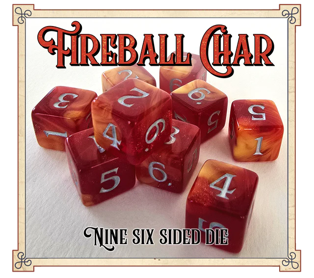 Baron Smelly Bones: Scented Dice - "Fireball Char" - Polyhedral 9-set