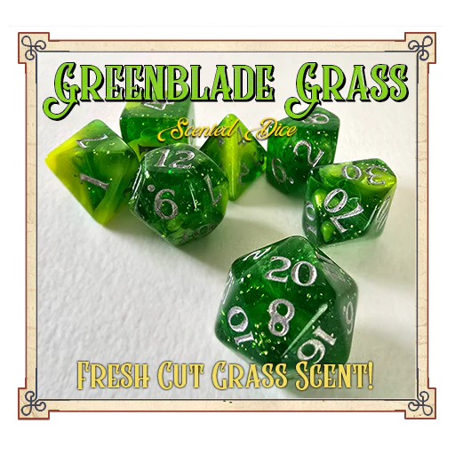 Baron Smelly Bones: Scented Dice - "Green Blade" - Polyhedral 7-set