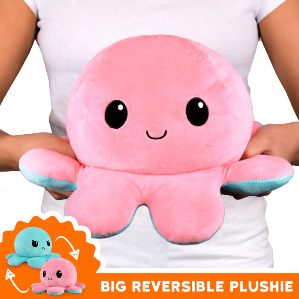 BIG Reversible Octopus Plushie: Happy Pink and Angry Aqua