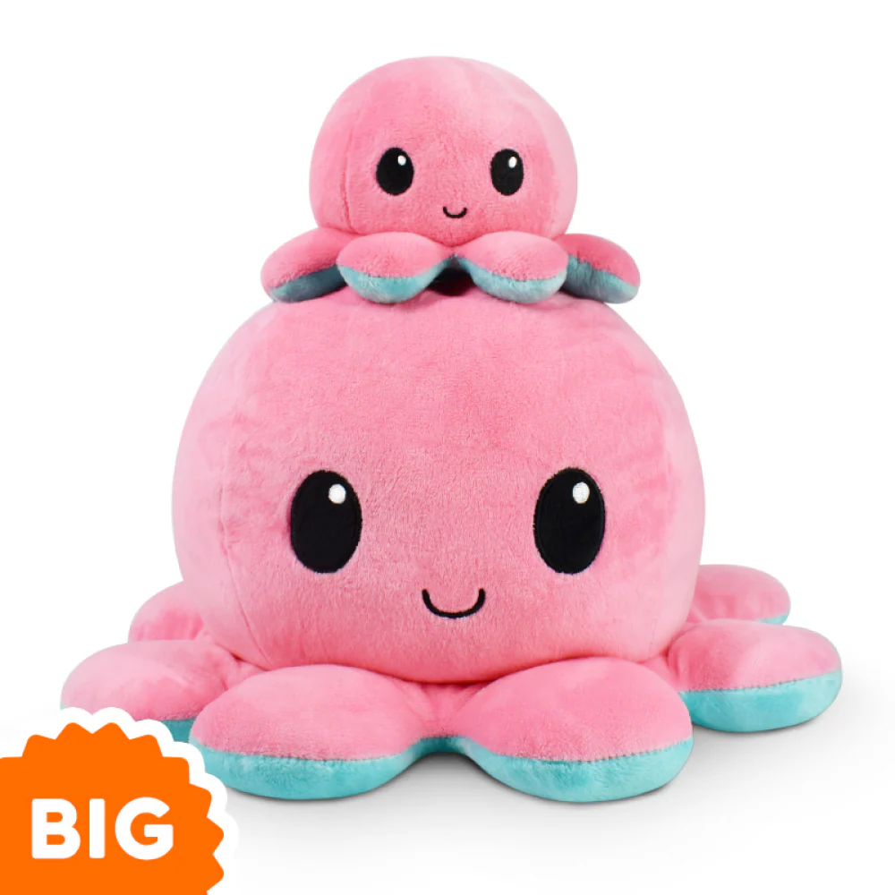 BIG Reversible Octopus Plushie: Happy Pink and Angry Aqua - Image 2