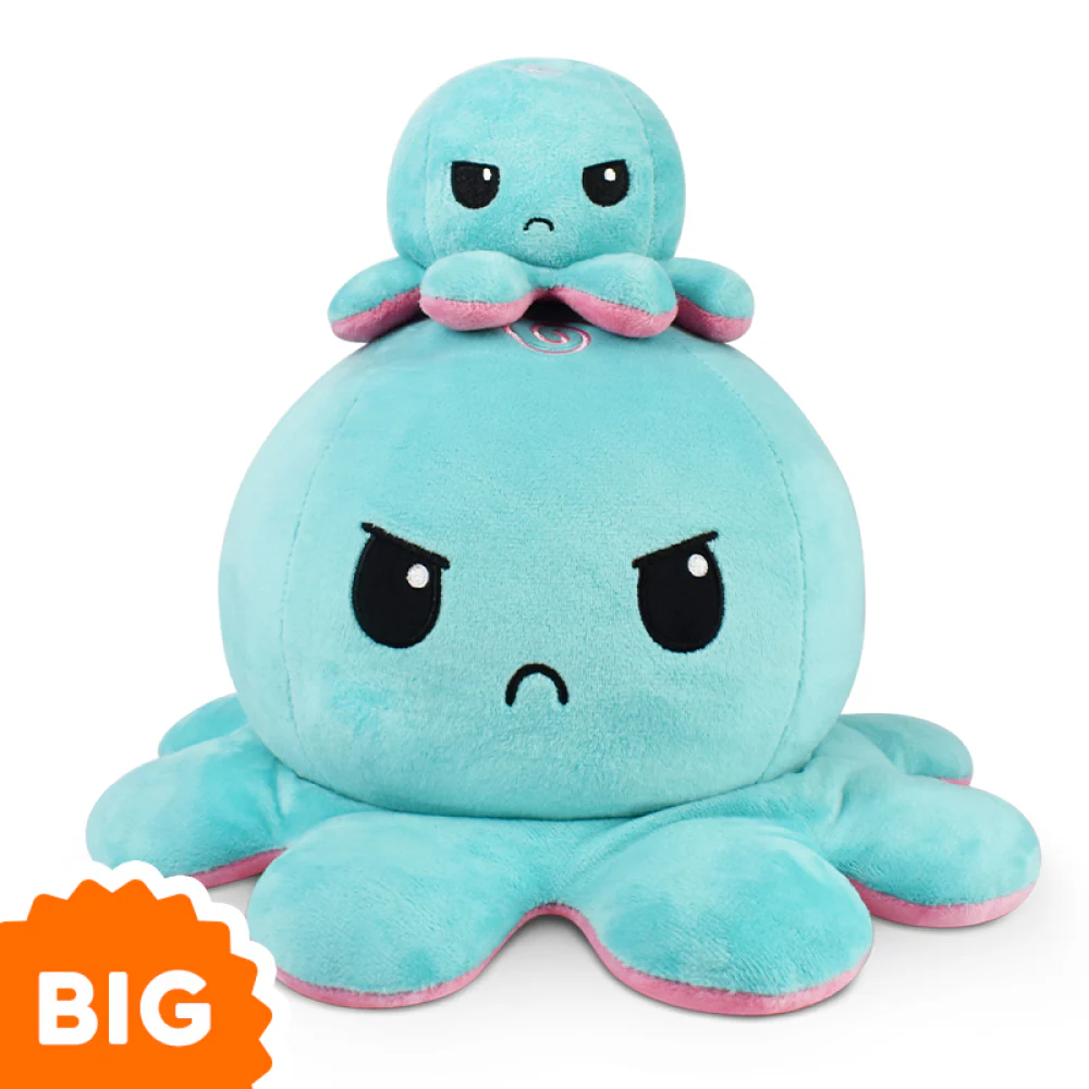 BIG Reversible Octopus Plushie: Happy Pink and Angry Aqua - Image 3