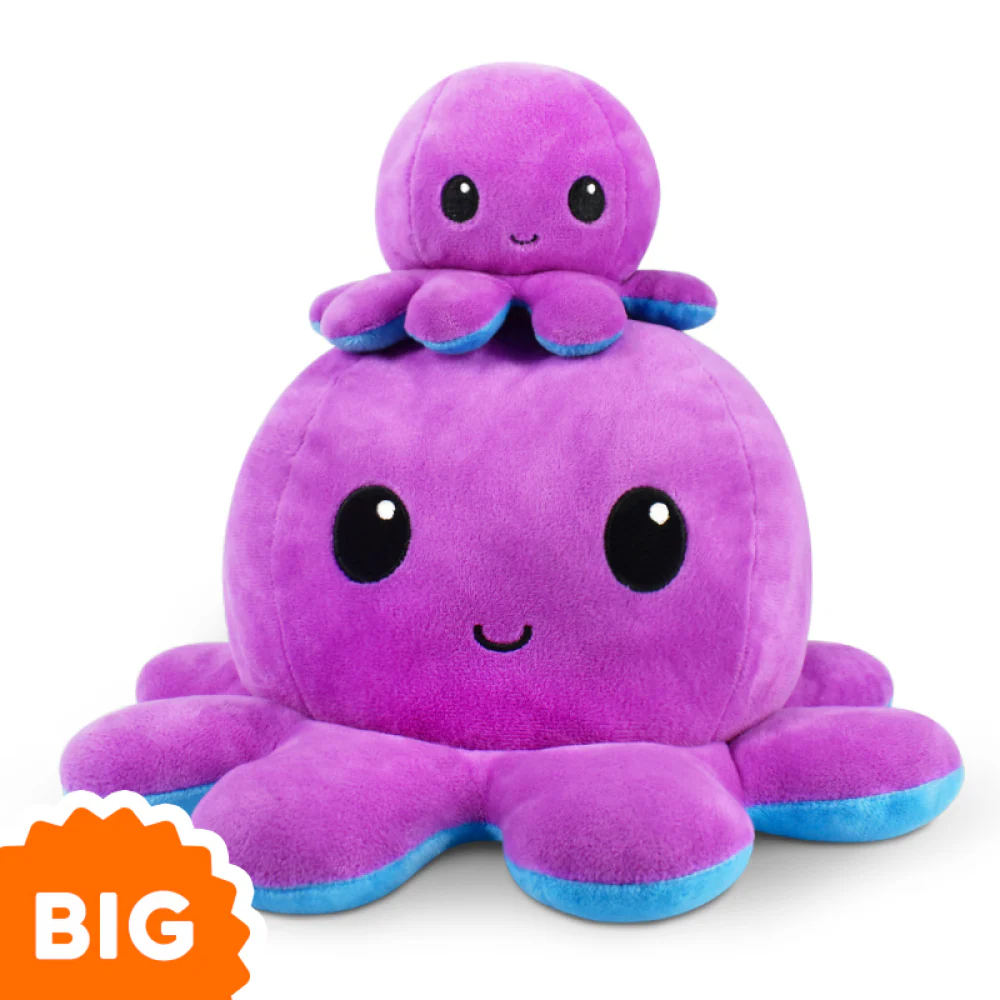 BIG Reversible Octopus Plushie: Happy Purple and Angry Blue - Image 2