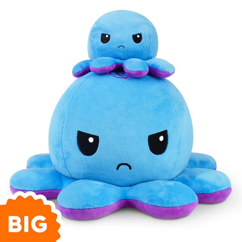 BIG Reversible Octopus Plushie: Happy Purple and Angry Blue - Image 3