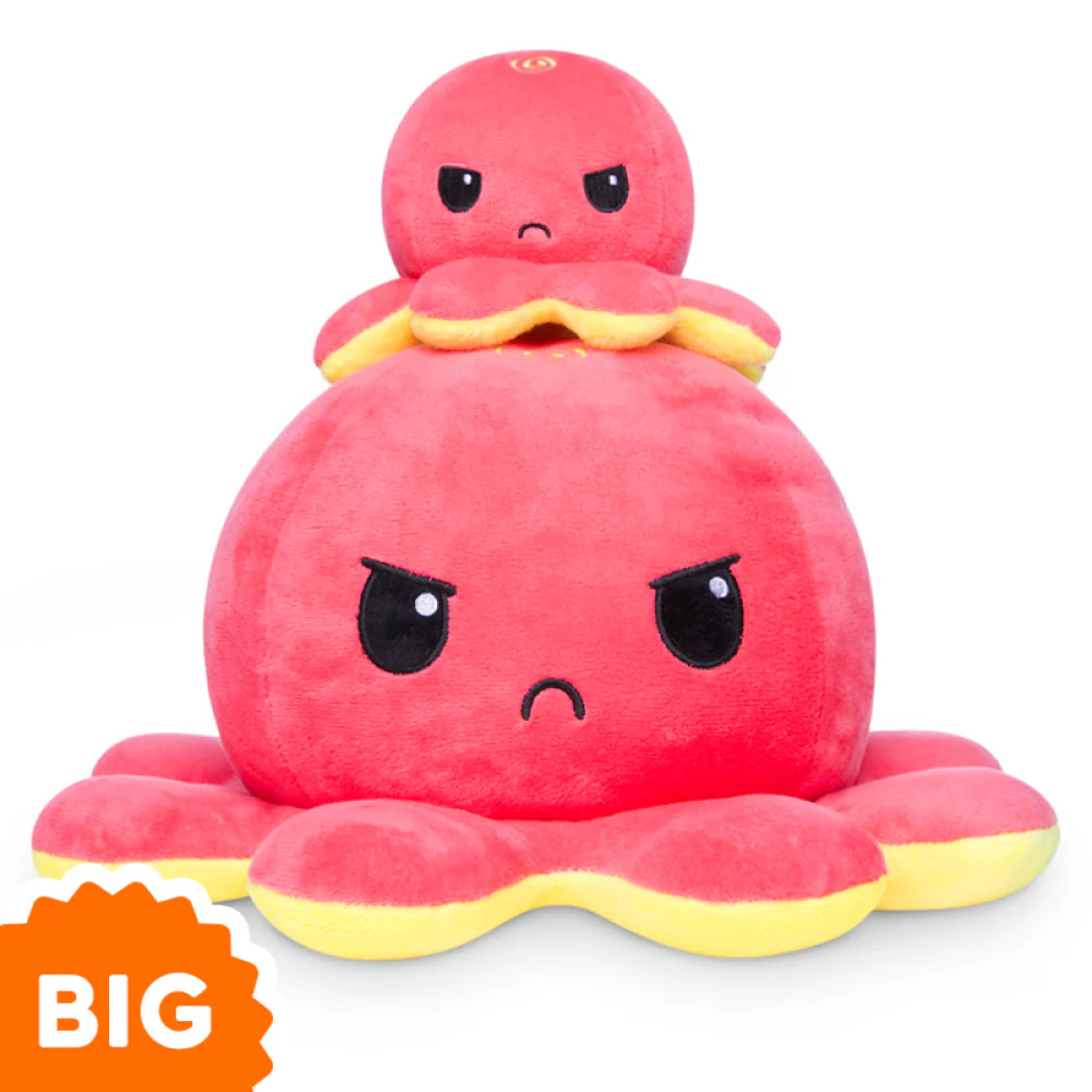 BIG Reversible Octopus Plushie: Happy Yellow and Angry Red - Image 3