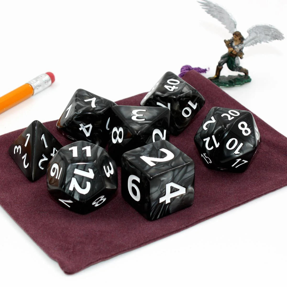"Black Tapioca" - Black Marble with White - Giant Polyhedral Dice (7) - Level One Dice - Image 2