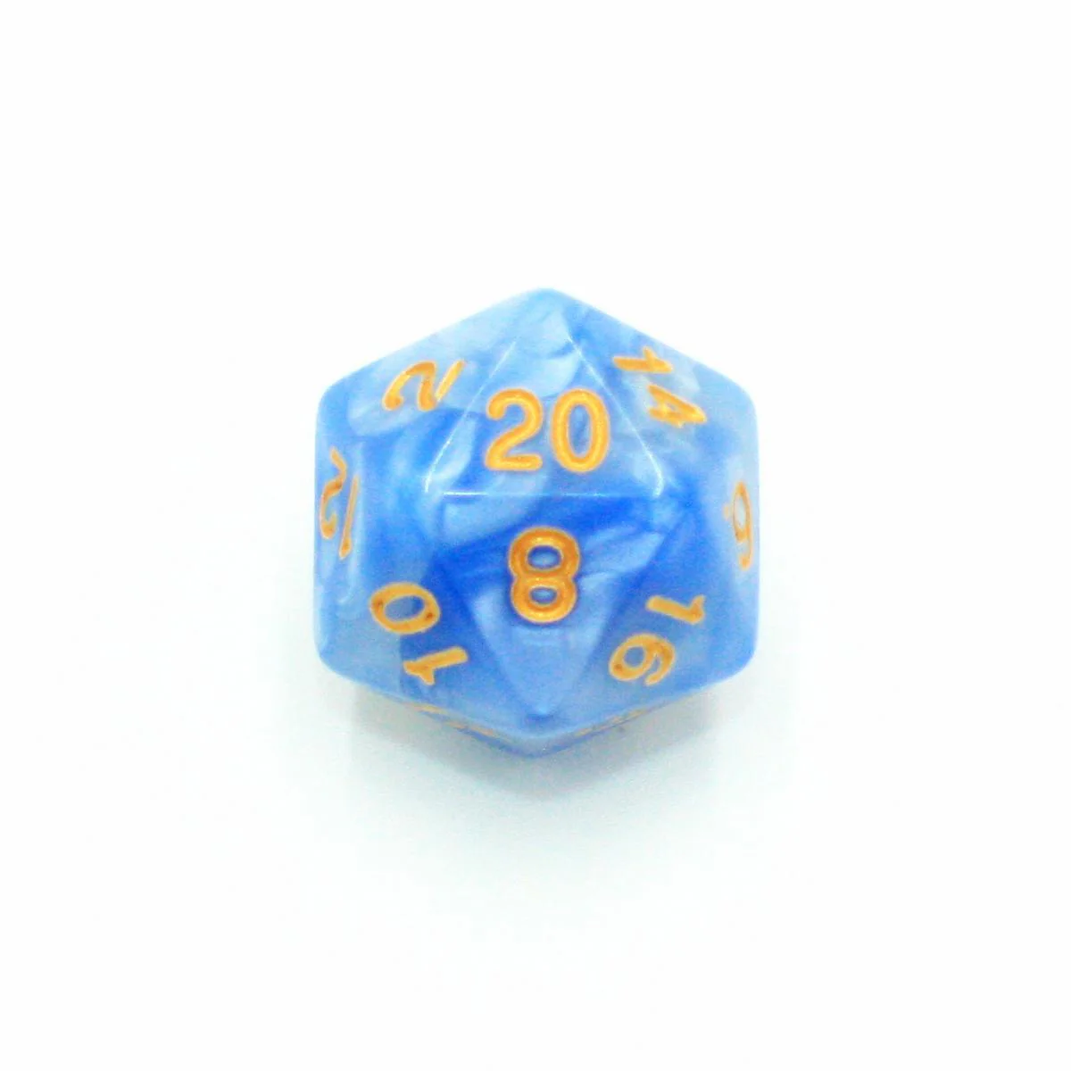 "Blue Macaron" - Light Blue and White Pearlescent with Gold Swirl - Polyhedral Dice (7) - Level One Dice - Image 4