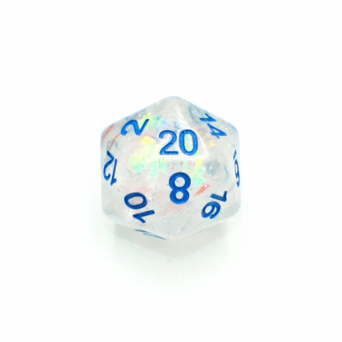 "Cereal Milk" - Transparent White Swirl and Particles with Blue - Polyhedral Dice (7) - Level One Dice - Image 4