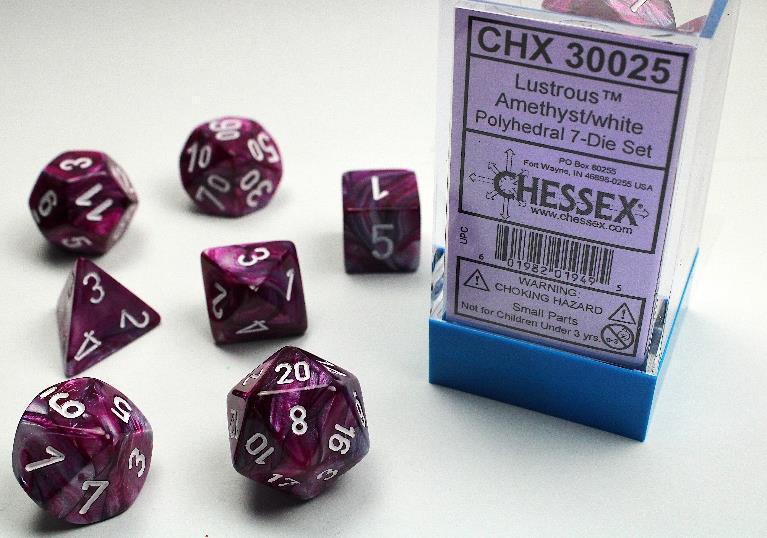 Chessex: Amethyst w/ White Lustrous - Polyhedral Dice Set (7) - CHX30025