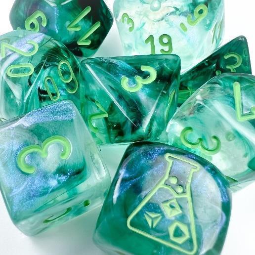 Chessex: Borealis Luminary - Kelp w/ Light Green Lab Polyhedral Dice Set (7) (CHX30054)