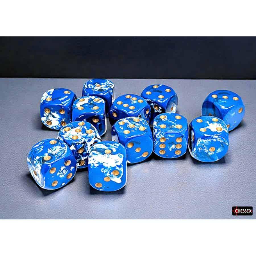 Chessex: Brushed - Wavebreak w/ Gold  - 16mm d6 Dice Set (12) - CHX24606 - Image 3