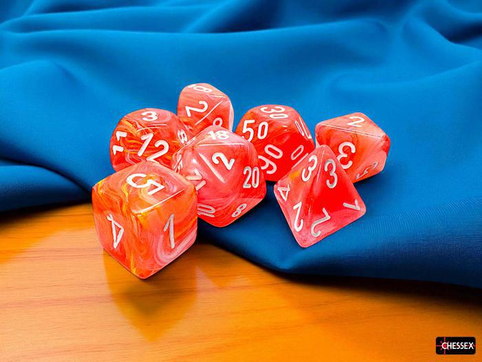 Chessex: Festive Mega-hedral Dahlia/white 7-Die Set - Image 3