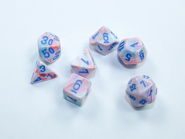 Chessex: Festive Pop Art w/ Blue - Mini Polyhedral Dice Set (7) - CHX20544