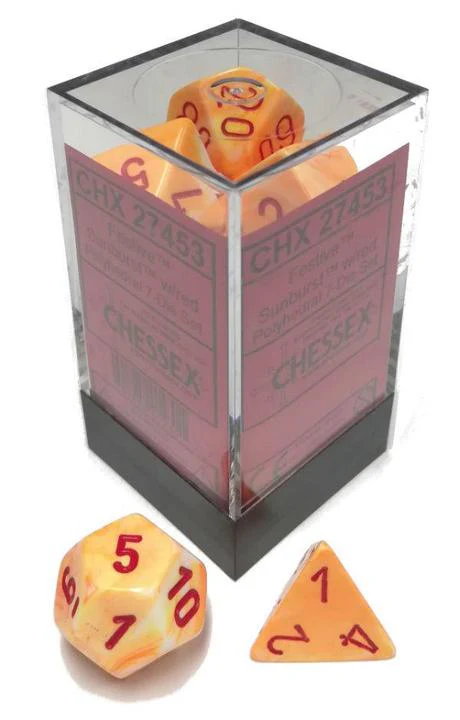 Chessex: Festive Sunburst w/ Red - Polyhedral Dice Set (7) -  CHX27453