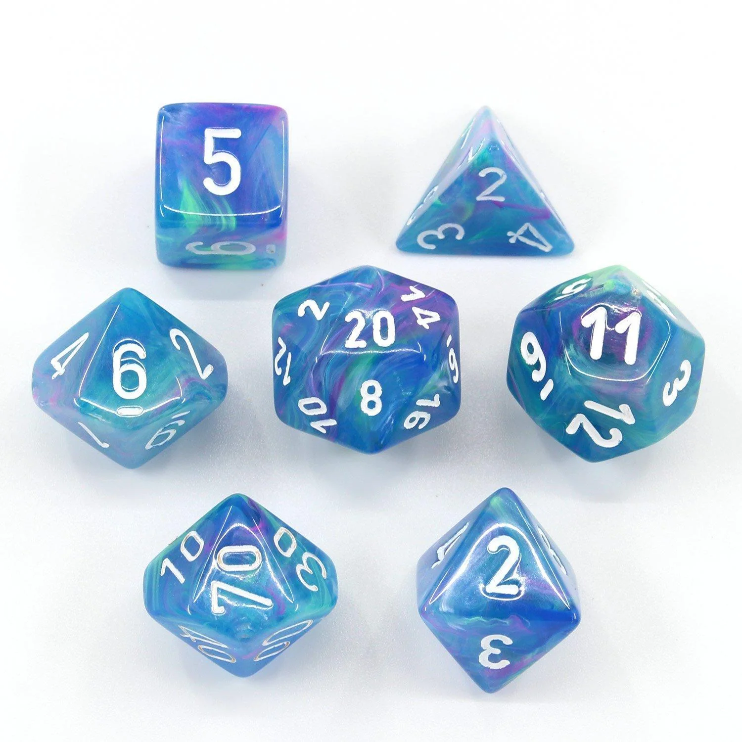 Chessex: Festive Waterlily w/ White - Mini Polyhedral Dice Set (7) - CHX20546