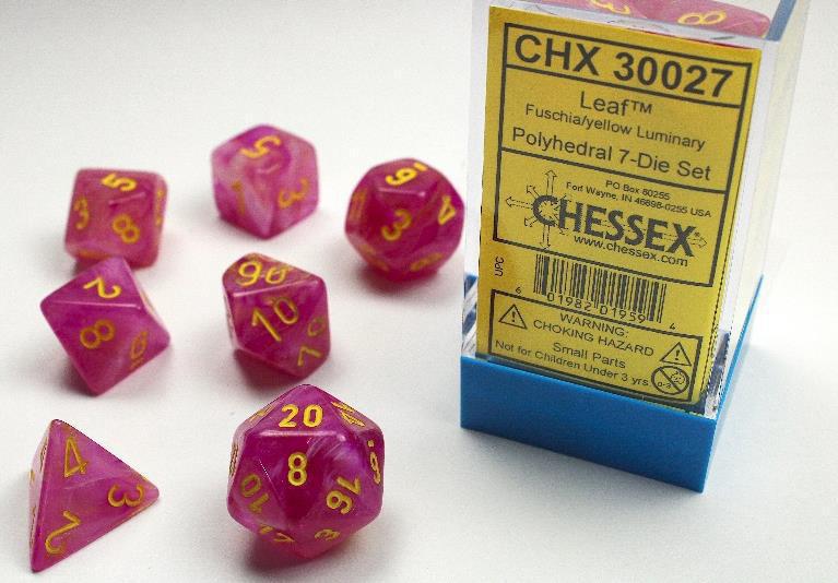 Chessex: Fuschia  w/ Yellow Leaf - Polyhedral Dice Set (7) CHX30027
