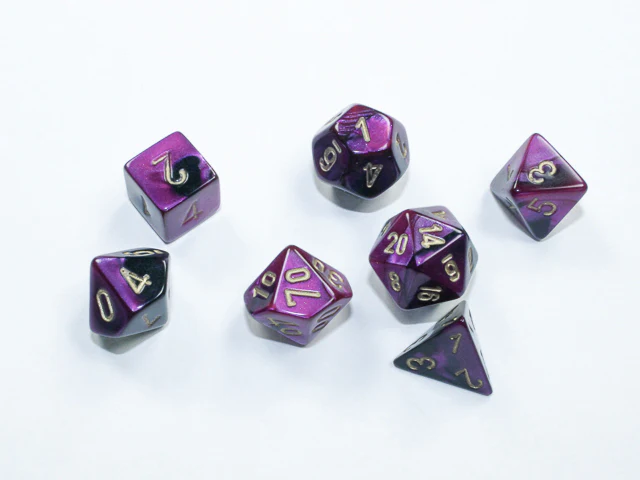 Chessex: Gemini Black Purple w/ Gold - Mini Polyhedral Dice Set (7) - CHX20640