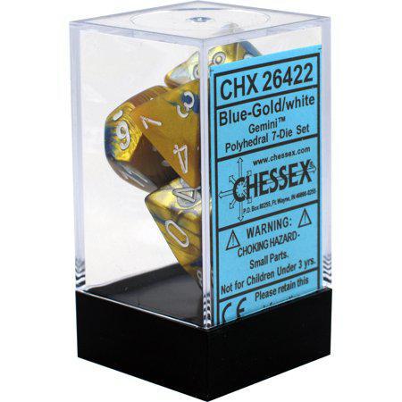Chessex: Gemini Blue Gold w/ White - Polyhedral Dice Set (7) - CHX26422