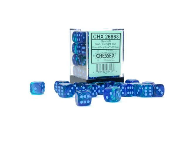 Chessex: Gemini Blue w/Light Blue Luminary - 12mm d6 Dice Set (36) - CHX26863 - Image 2