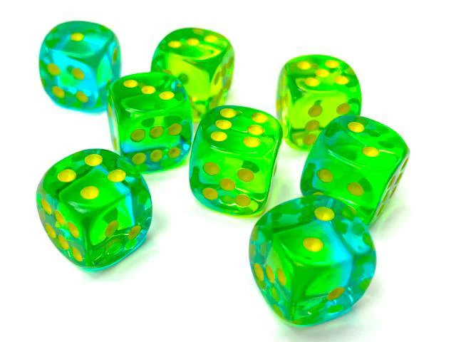Chessex: Gemini Green and Teal w/ Yellow - 12mm d6 Dice Set (36) - CHX26866