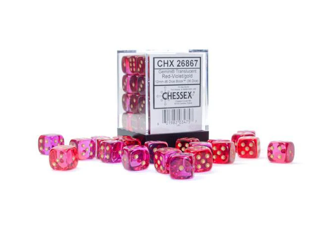 Chessex: Gemini Red and Violet w/ Gold - 12mm d6 Dice Set (36) - CHX26867 - Image 2