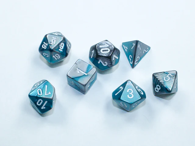 Chessex: Gemini Steel Teal w/ White - Mini Polyhedral Dice Set (7) - CHX20656