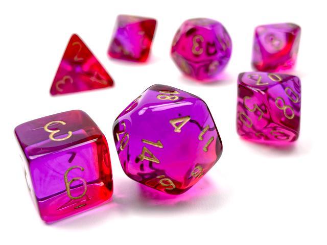 Chessex: Gemini Translucent Red and Violet w/ Gold Dice - Polyhedral Dice Set (7) - CHX26467