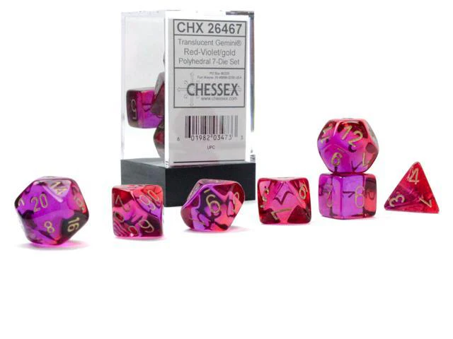 Chessex: Gemini Translucent Red and Violet w/ Gold Dice - Polyhedral Dice Set (7) - CHX26467 - Image 2