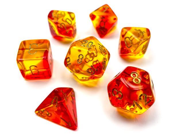Chessex: Gemini Translucent Red and Yellow w/ Gold Dice - Polyhedral Dice Set (7) - CHX26468