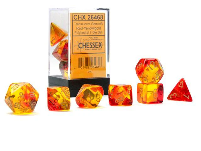 Chessex: Gemini Translucent Red and Yellow w/ Gold Dice - Polyhedral Dice Set (7) - CHX26468 - Image 2