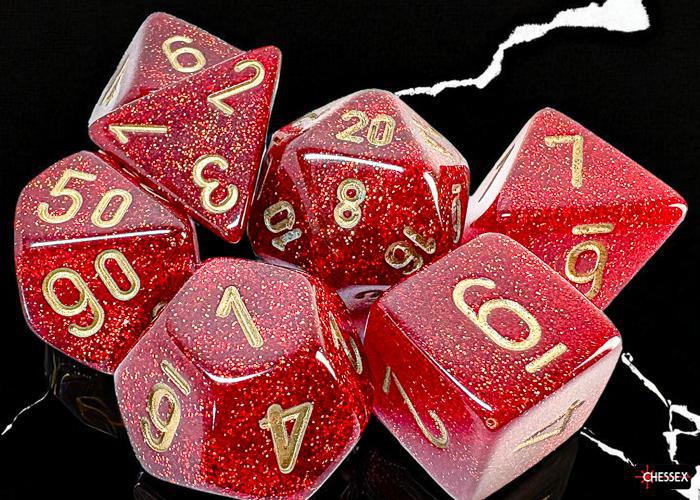 Chessex: Glitter Mega-hedral Ruby/gold 7-Die Set - Image 2