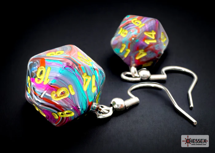 Chessex: Hook Earrings - Festive® Mosaic Mini-Poly d20 Pair - CHX54207