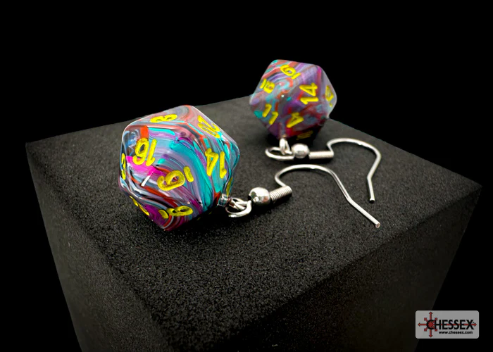 Chessex: Hook Earrings - Festive® Mosaic Mini-Poly d20 Pair - CHX54207 - Image 2