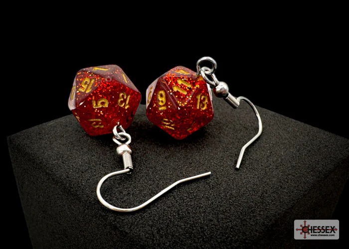 Chessex: Hook Earrings - Glitter Ruby Mini-Poly d20 Pair - CHX54208 - Image 2