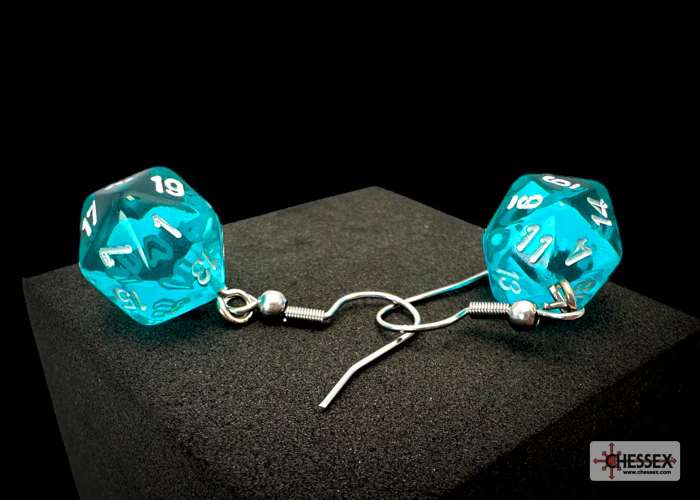 Chessex: Hook Earrings - Translucent Teal Mini-Poly d20 Pair - CHX54202 - Image 2