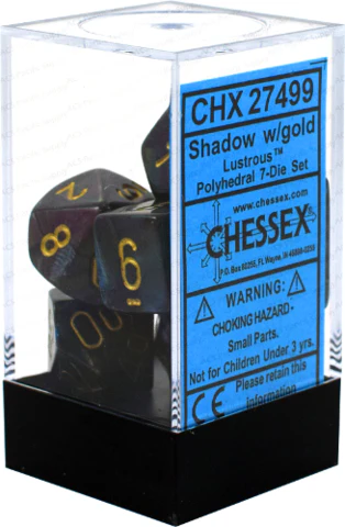 Chessex: Lustrous Shadow w/ Gold -  Polyhedral Dice Set (7) - CHX27499