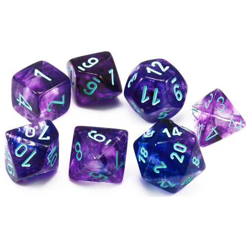 Chessex: Nebula Nocturnal w/ Blue Luminary - Mini Polyhedral Dice Set (7) - CHX20557