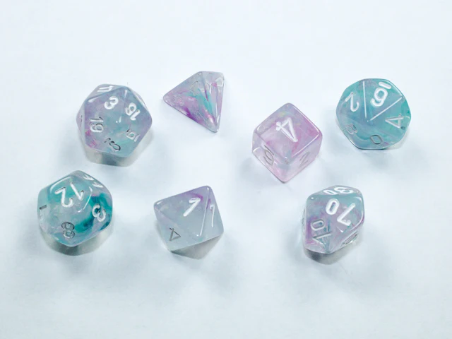 Chessex: Nebula Wisteria w/ White - Mini Polyhedral Dice Set (7) - CHX20545