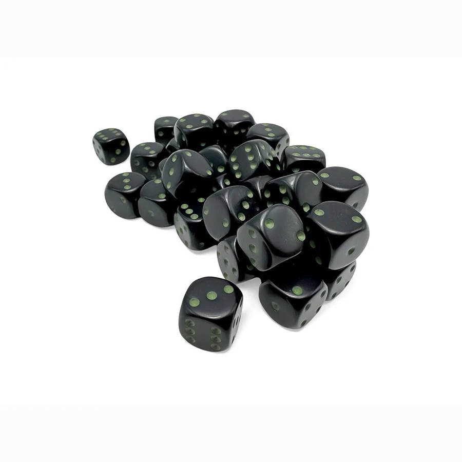 Chessex: Opaque Black with Green 12mm 36count D6 Block