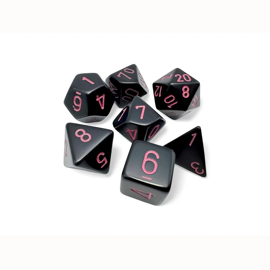 Chessex: Opaque Black with Pink - Polyhedral Dice Set (7)