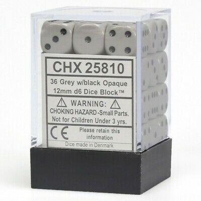 Chessex: Opaque Dark Grey w/ Black - 12mm d6 Dice Set (36) - CHX25810