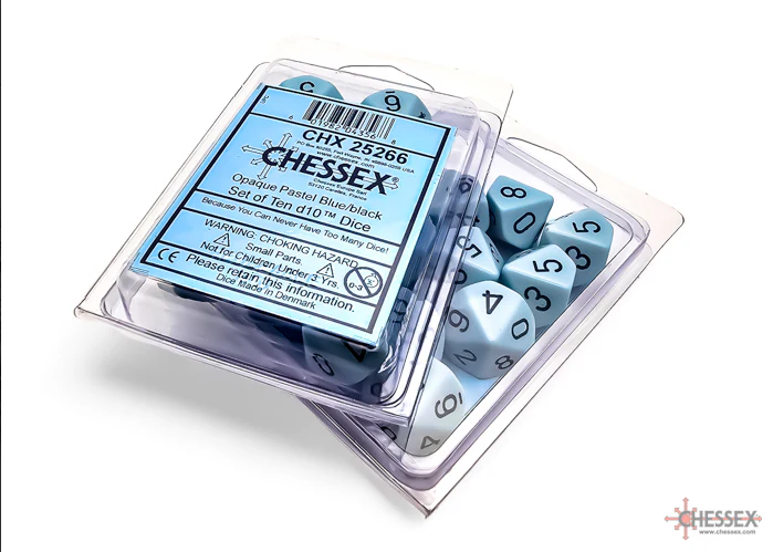 Chessex: Opaque Pastel Blue w/ Black - Ten d10 Set (CHX25266) - Image 2