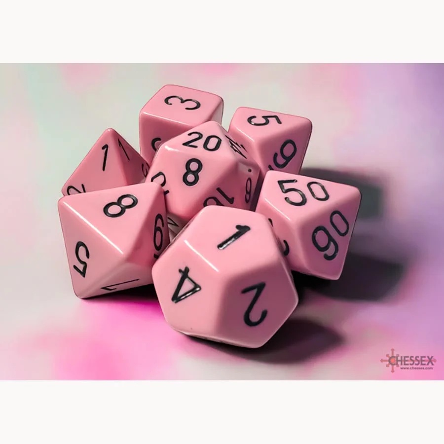Chessex: Opaque Pastel Pink w/ Black Polyhedral Dice Set (7) (CHX25464) - Image 2