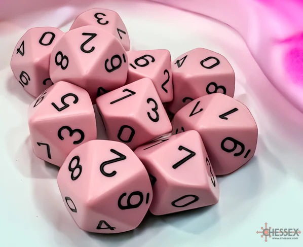 Chessex: Opaque Pastel Pink w/ Black - Ten d10 Set (CHX25264) - Image 2