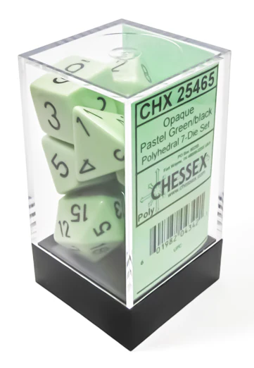 Chessex: Opaque Plasteel Green w/ Black - Polyhedral Dice Set 97) - CHX25465