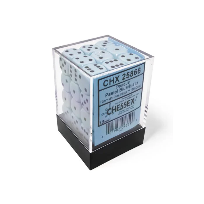 Chessex: Pastel Blue w/ Black - 12mm d6 Dice Set - (36) (CHX25866)