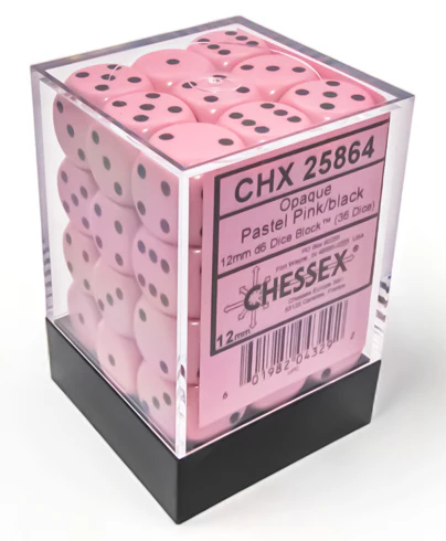 Chessex: Pastel Pink w/ Black - 12mm d6 Set (36) - CHX25864